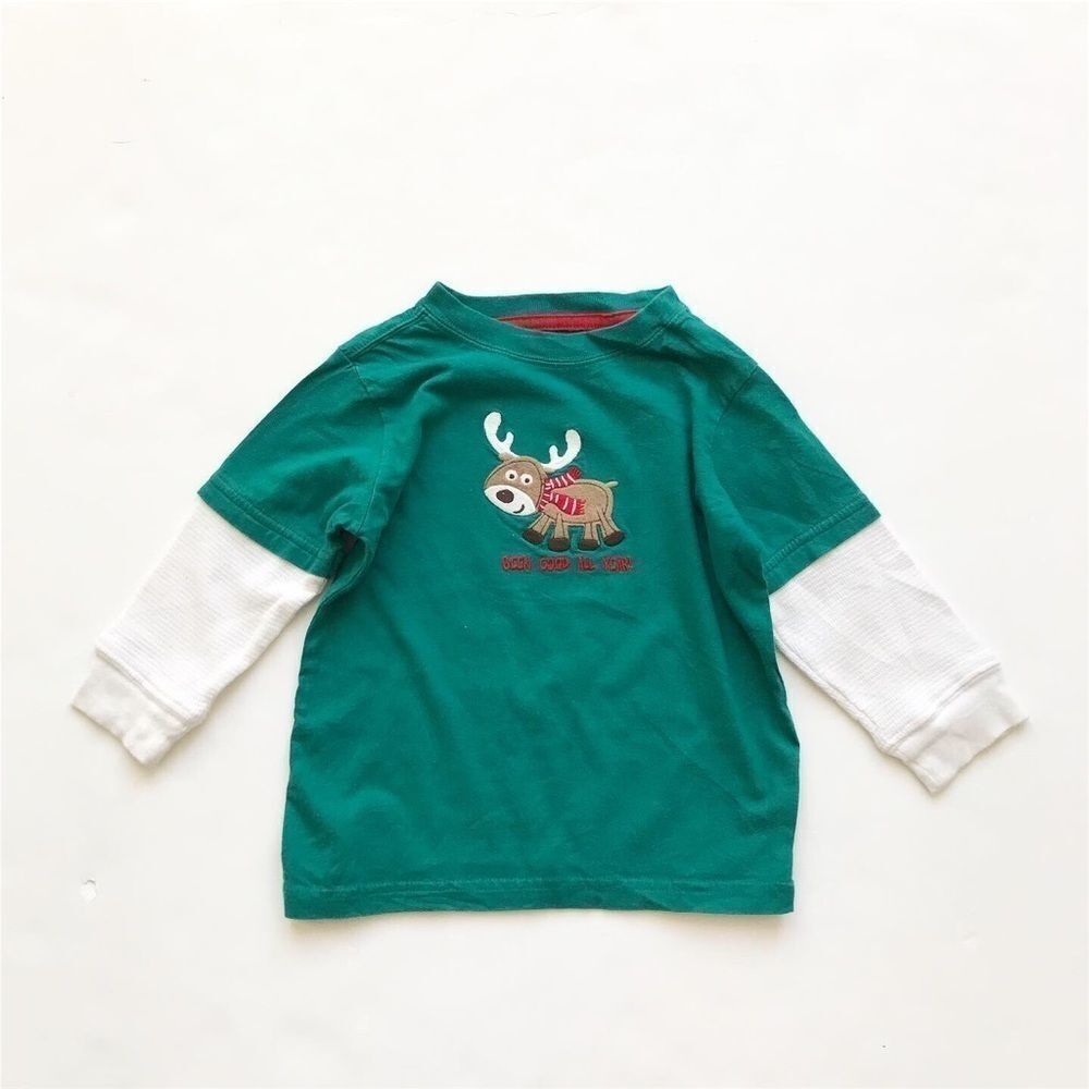 Oshkosh green reindeer long sleeve top VGUC 3T